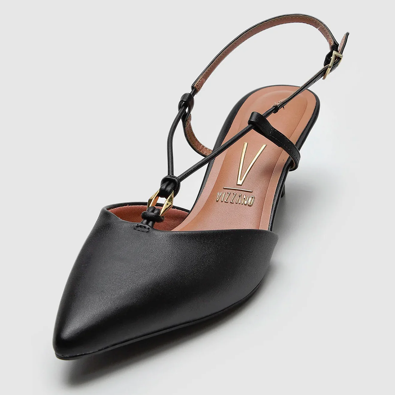 Vizzano 1122-892 Kitten Heel Pointy Toe Strappy Pump in Black Napa - Image 5