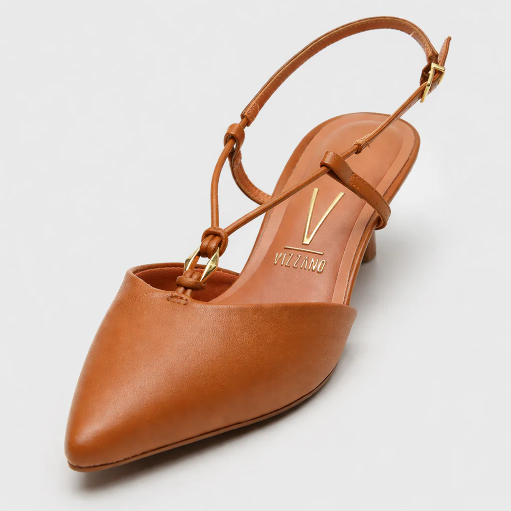 Vizzano 1122-892 Kitten Heel Pointy Toe Strappy Pump in Camel Napa - Image 2