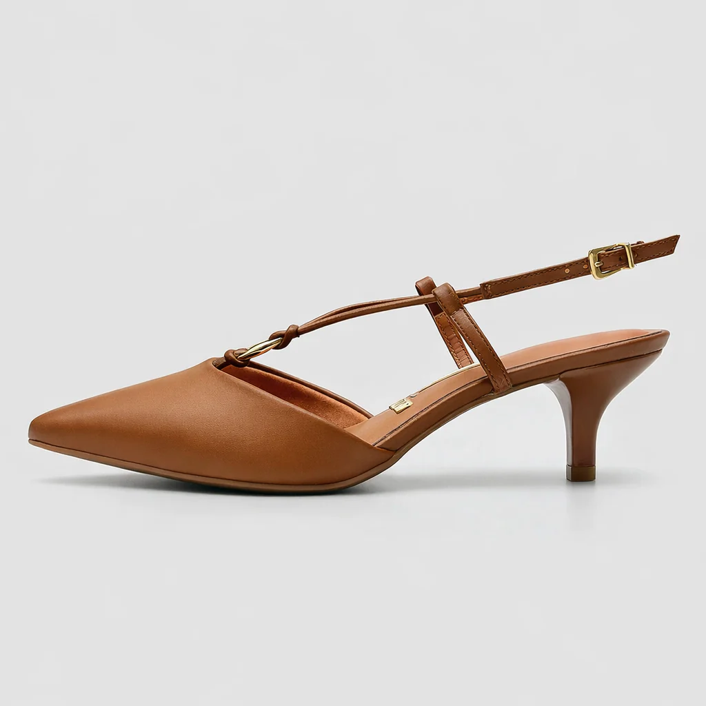Vizzano 1122-892 Kitten Heel Pointy Toe Strappy Pump in Camel Napa - Image 3