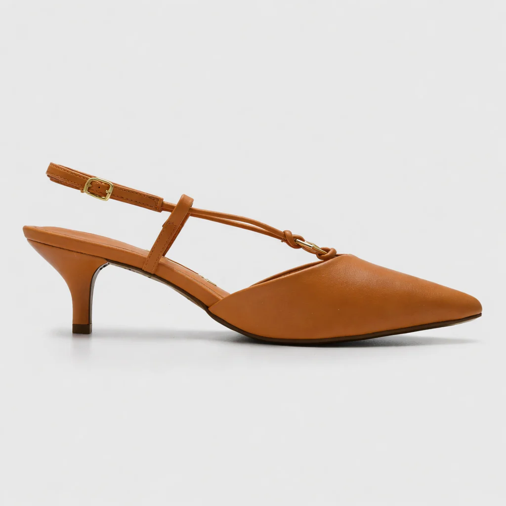 Vizzano 1122-892 Kitten Heel Pointy Toe Strappy Pump in Camel Napa - Image 4