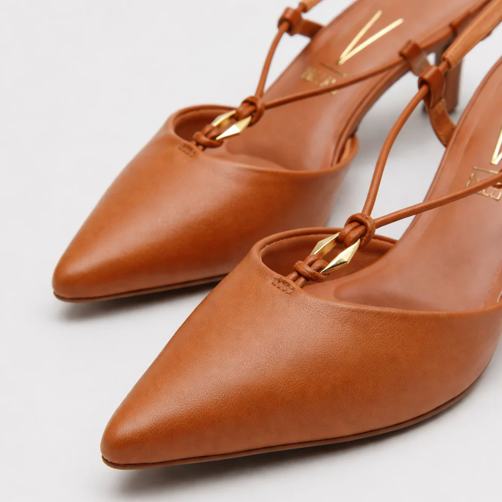Vizzano 1122-892 Kitten Heel Pointy Toe Strappy Pump in Camel Napa - Image 5