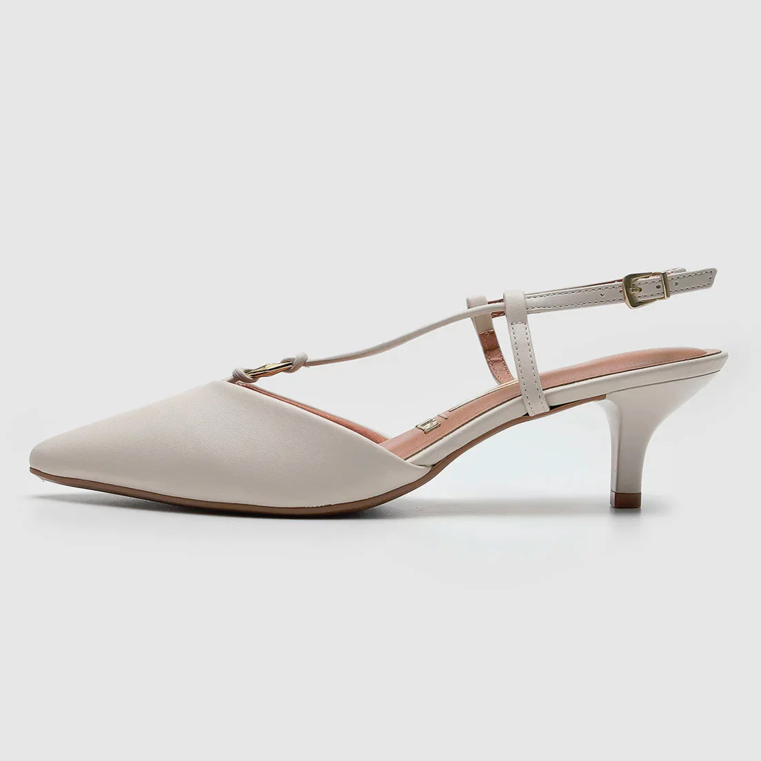 Vizzano 1122-892 Kitten Heel Pointy Toe Strappy Pump in Off White Napa - Image 3
