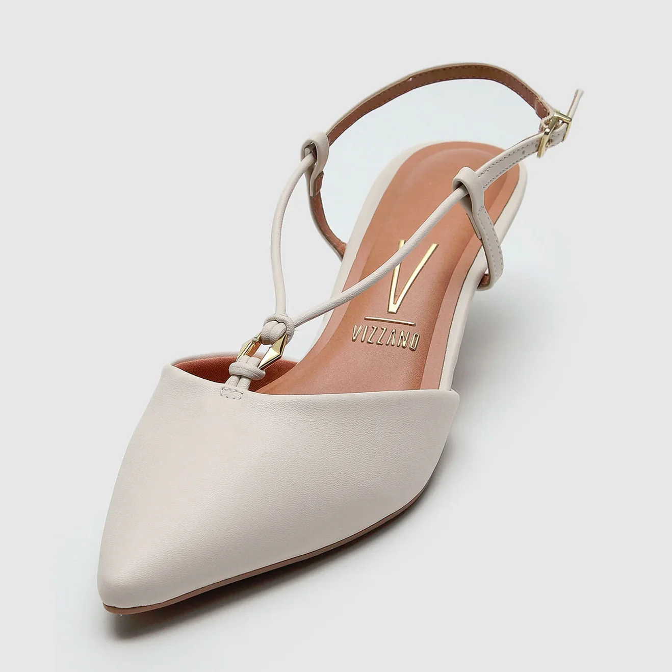 Vizzano 1122-892 Kitten Heel Pointy Toe Strappy Pump in Off White Napa - Image 5