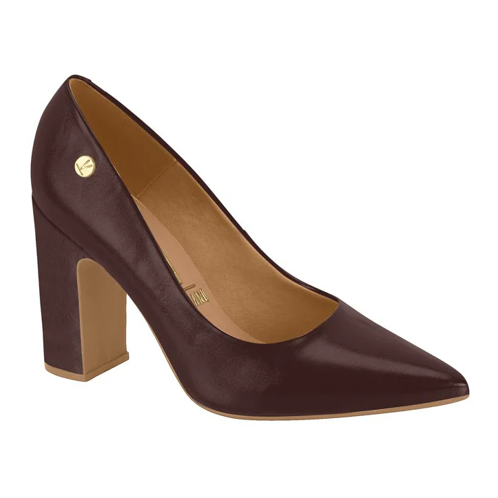 Vizzano 1285-400 Block Heel Pointy Toe Pump in Cocoa Napa