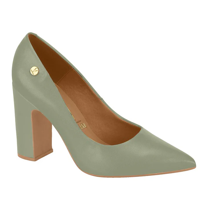 Vizzano 1285-400 Block Heel Pointy Toe Pump in Sage Green Napa